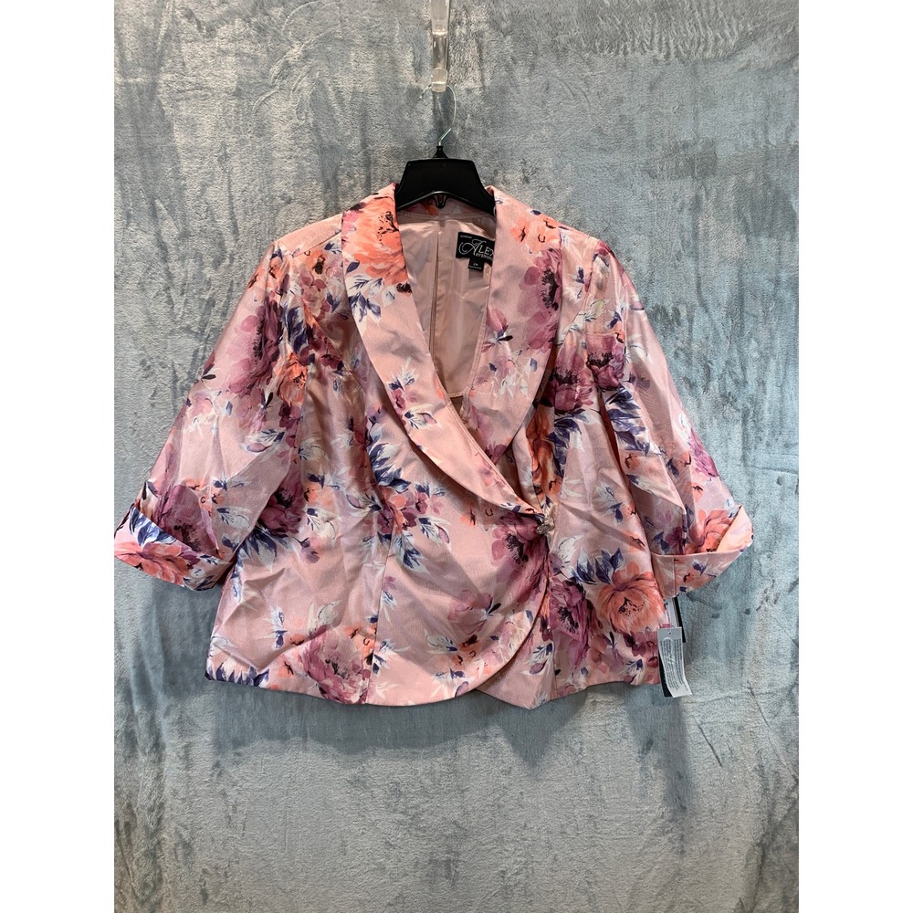 Alex Evenings Blush Multi Floral Metallic Shawl Collar Wrap Jacket 2X 8492017
